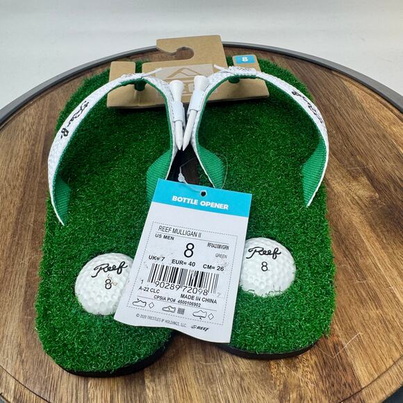 Reef Mulligan ll Golf Flip Flops Men's 8 Turf Grass Tee Bottle Opener NWT - Picture 4 of 7